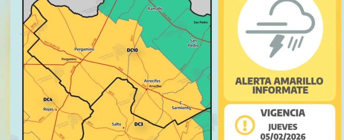 Alerta amarilla por tormentas para Salto este jueves