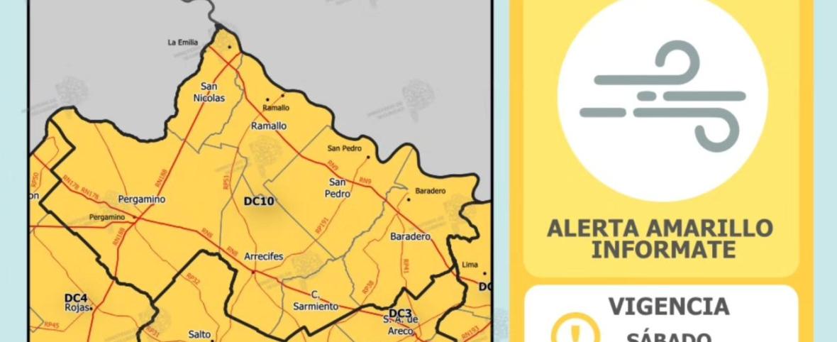 Alerta amarilla por vientos fuertes para la tarde de este sábado