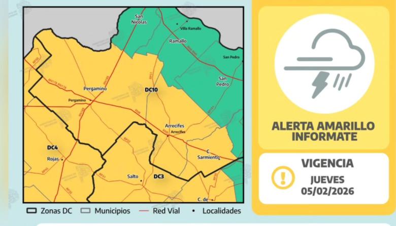 Alerta amarilla por tormentas para Salto este jueves