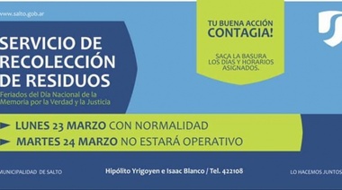 Lunes 23, hay recolección de residuos