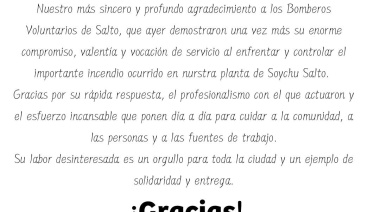 El mensaje de Soychú a los Bomberos de Salto por su accionar en el incendio