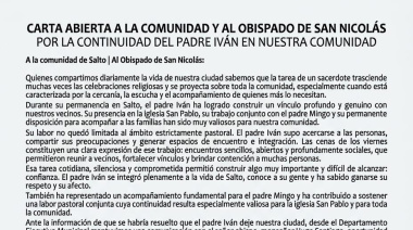 Carta abierta a la comunidad y al Obispado de San Nicolás por la continuidad del Padre Iván